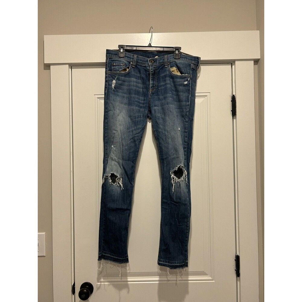 Rag & Bone Dre Low-Rise Slim Boyfriend Jeans Canyon Wash Size 32 Distressed Fray